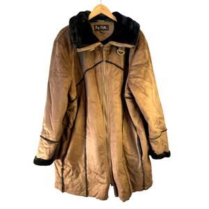 Vintage Big Chill Womens Penny Lane Faux Suede Fur Coat Brown Size 2X Y2K